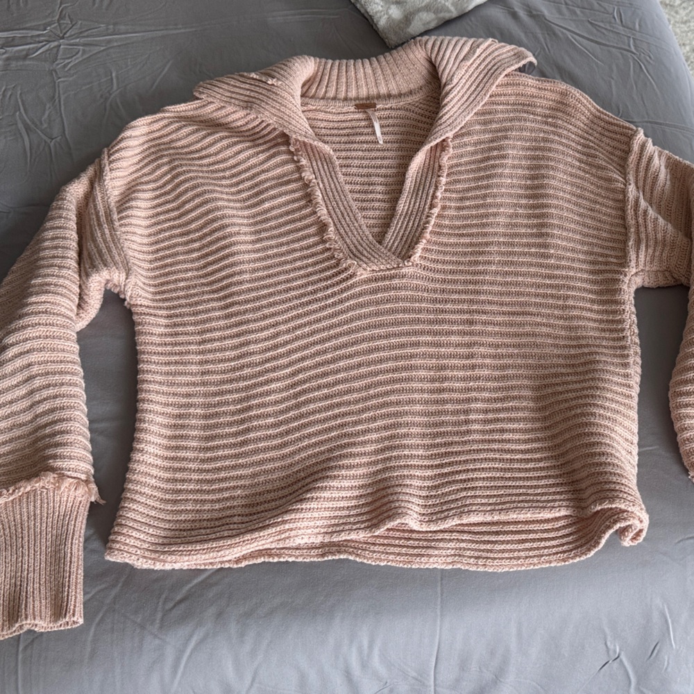 Free People Blush V-Neck Ribbed Sweater